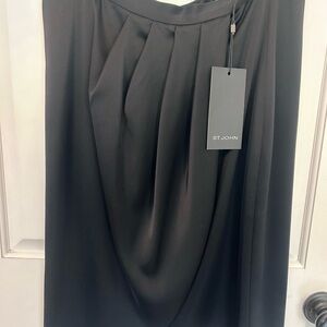 St. John Black Draped Pleat Midi Skirt